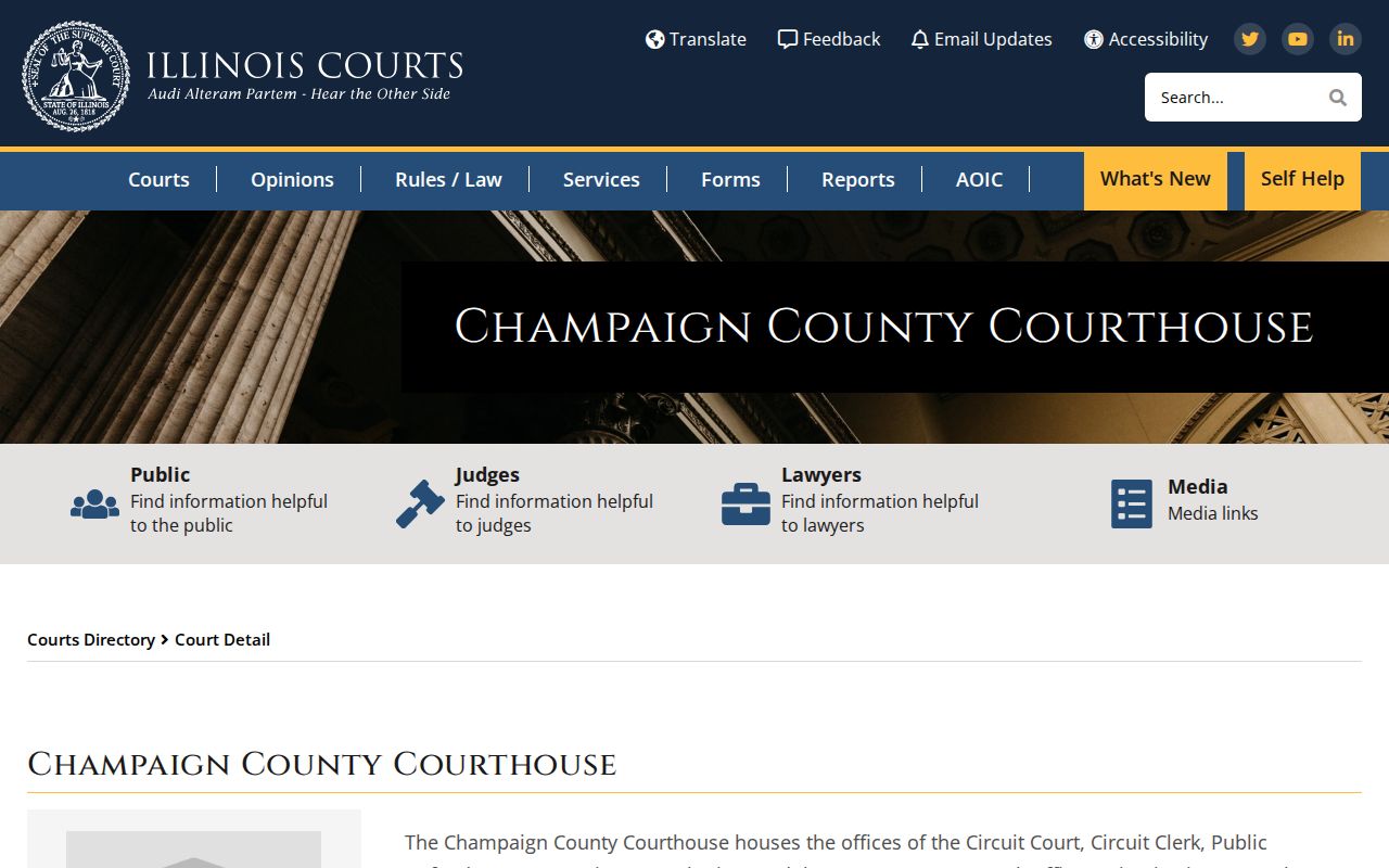Illinois courts listing for the Champaign County Courthouse in Urbana
