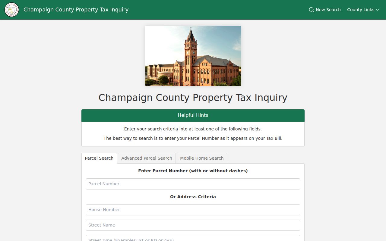 Champaign residents directory county property search fields