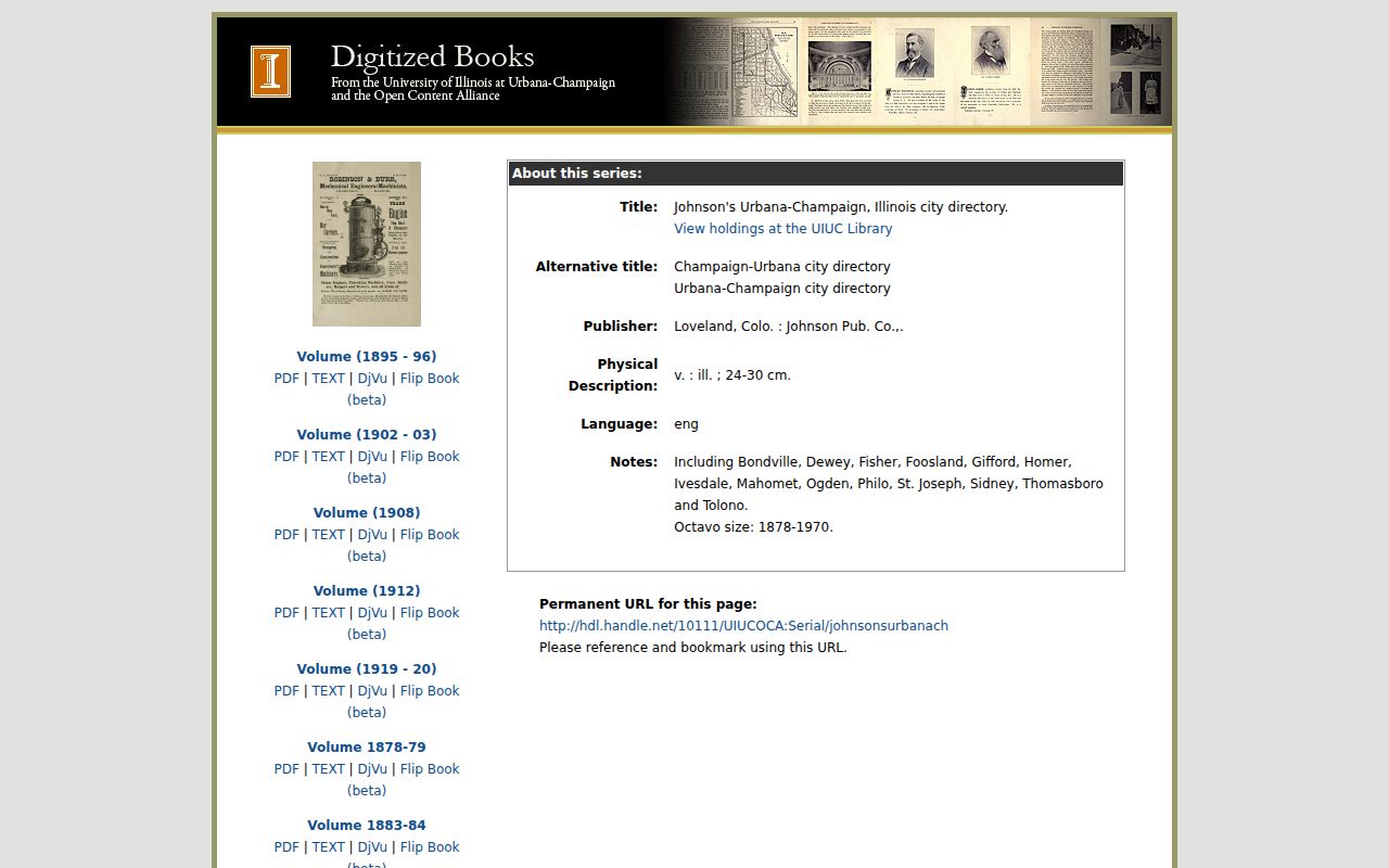 UIUC digitized Urbana-Champaign directory volume list