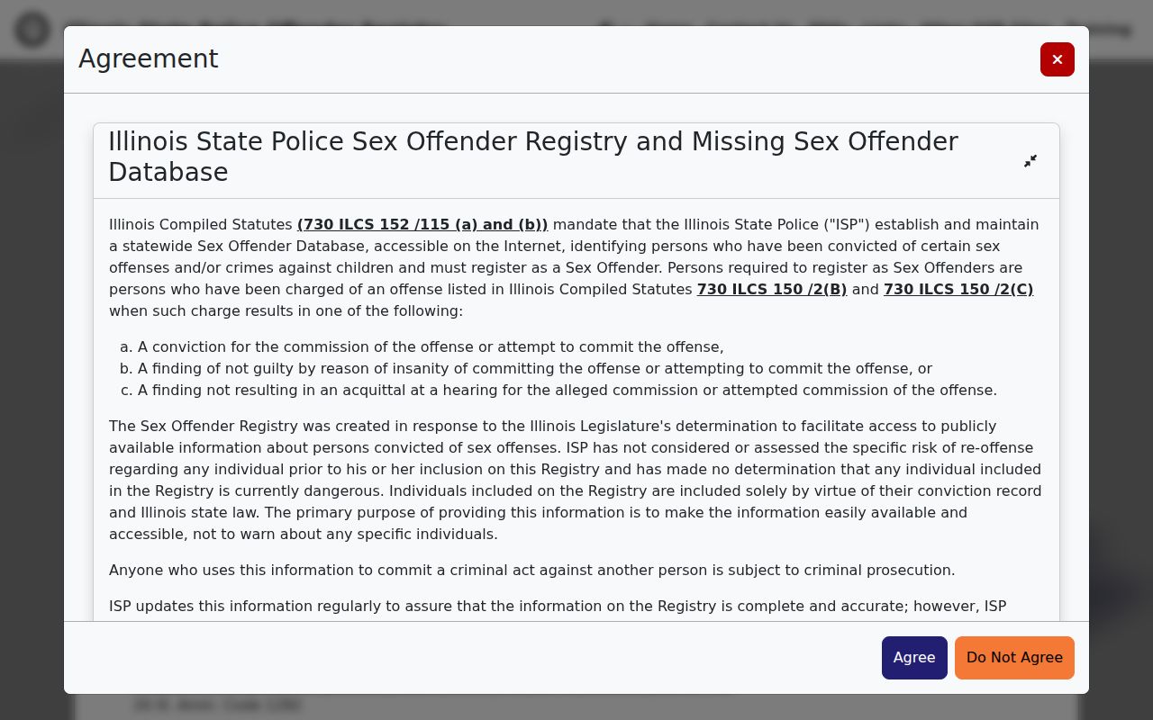 Illinois State Police registry search filters and map-search route